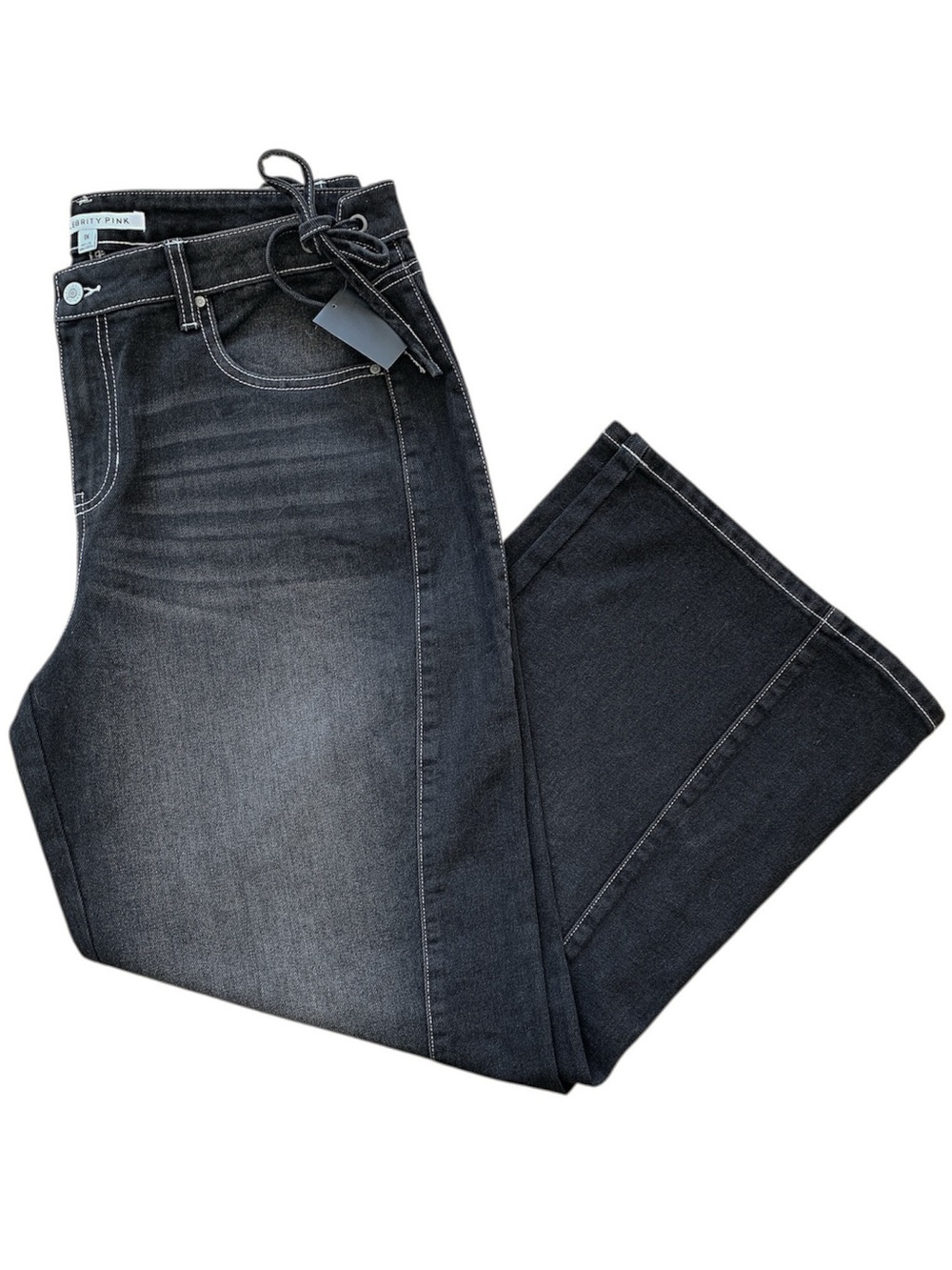 NWT Celebrity Pink Side Tie Wide Leg Jeans High Rise Black - Size 1X